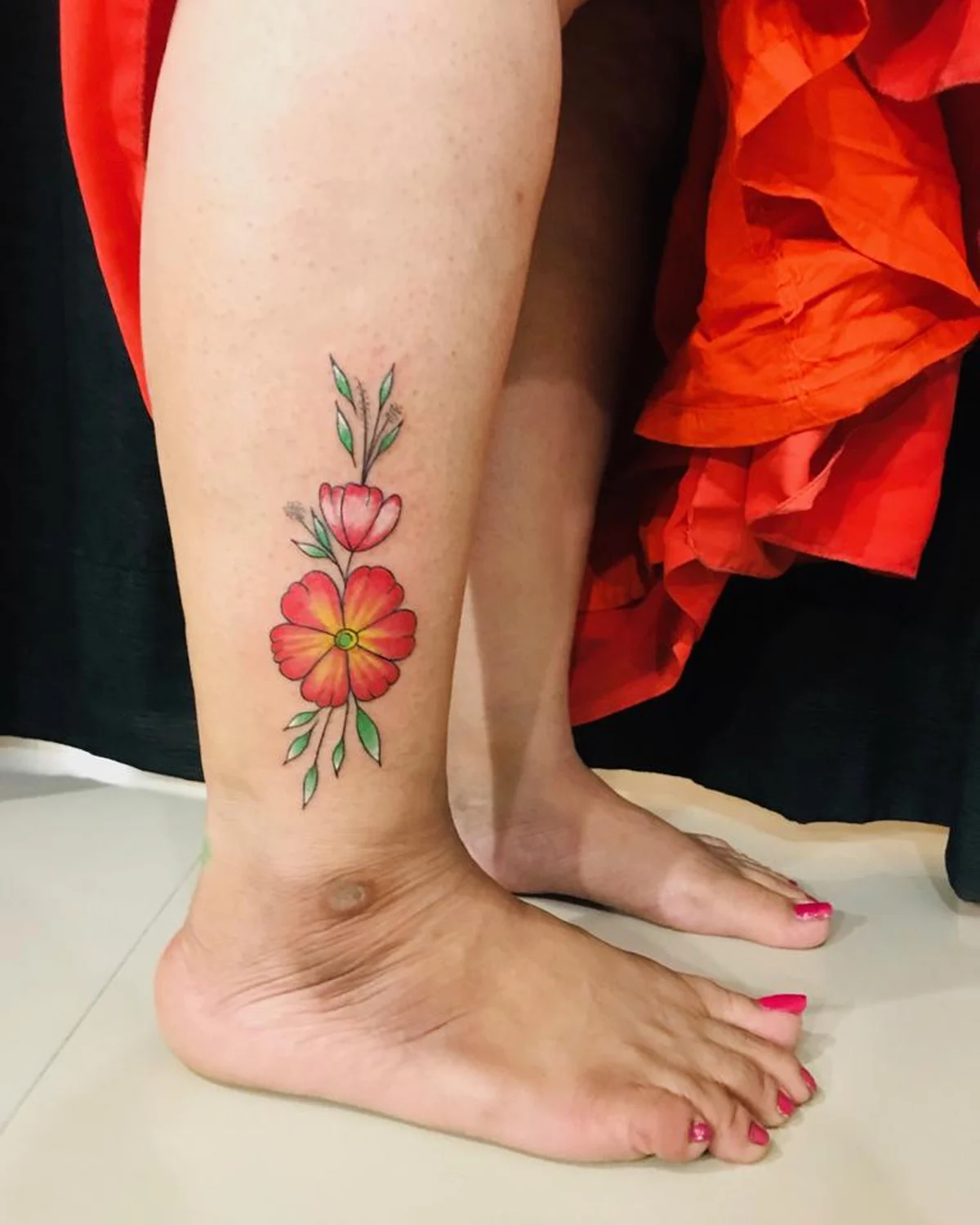 Bloom in Red, Fine Line tattoo by Ahmedabad Ink