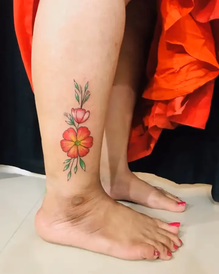 Bloom in Red, Fine Line tattoo by Ahmedabad Ink