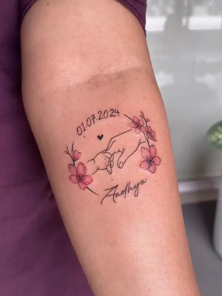 Held in Bloom, Fine Line tattoo by Ahmedabad Ink